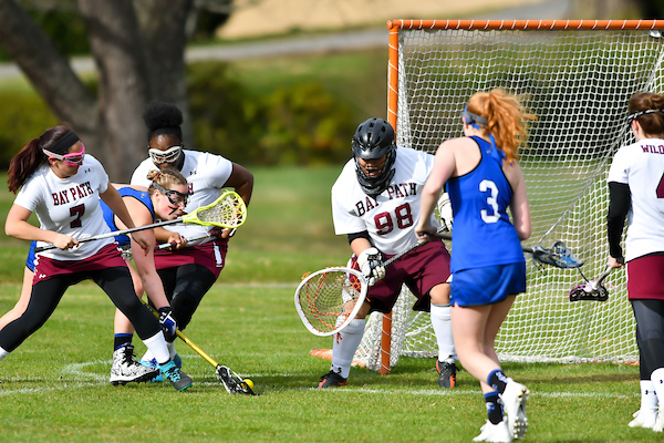 Bay Path hangs on to win tight NECC 1st Round lacrosse game 11-10 over Newbury College.