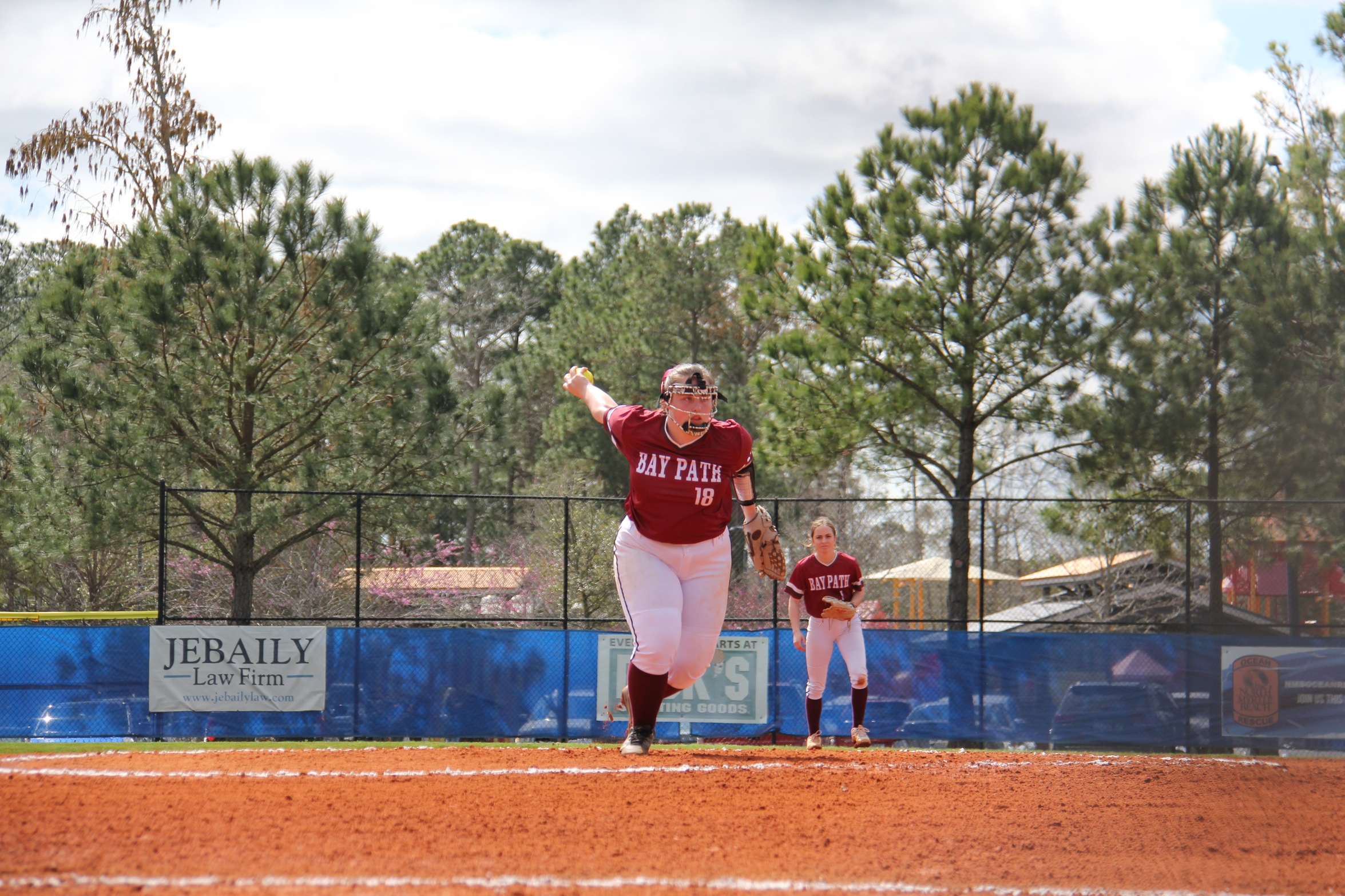 Bay Path Sweeps Elms College in Softball Action